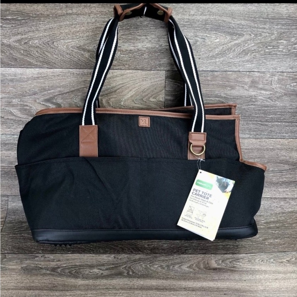 Vibrant Life Pet Tote For Cats or Dogs Up To 16 lbs Black Canvas Carrier - NEW